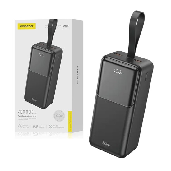 Foneng Power Bank P64 with 3 Outputs 40000mAh 22.5W Black